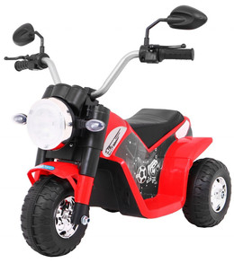 Motorek MiniBike na akumulator dla dzieci Czerwony + Dźwięki + Światła LED + Ekoskóra