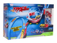 Dwupasmowy Tor Wyścigowy z Kulą dla dzieci 3+ Części konstrukcyjne 28 el. + 2 Autka + Napęd pull back