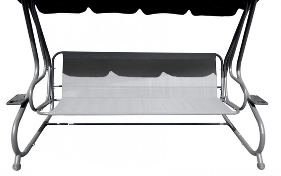 Duża Huśtawka ogrodowa 4-osobowa Brązowy + Tekstylina + Daszek + Regulowane siedzisko + 4 Poduszki