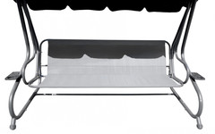 Duża Huśtawka ogrodowa 4-osobowa Brązowy + Tekstylina + Daszek + Regulowane siedzisko + 4 Poduszki