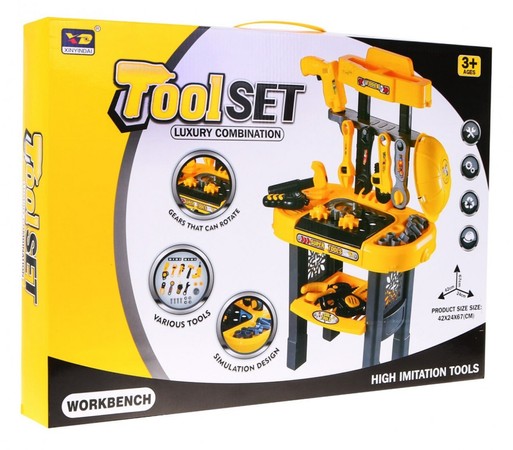 Duży Warsztat dla dzieci 3+ Stolik z narzędziami + Zębatki + Akcesoria 23 el.