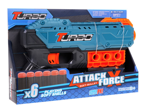 Pistolet TURBO dla dzieci 8+ Niebieski + 6 bezpiecznych Pocisków