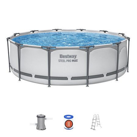 Basen stelażowy Steel Pro MAX 366x100 Szary 12FT BESTWAY 4w1 + Pompa Filtr + Drabinka