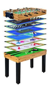 Stół do gier 12w1 dla dzieci i dorosłych + Płyta MDF 105x57x71cm + Piłkarzyki Cymbergaj Bilard Tenis stołowy Szachy Kręgle