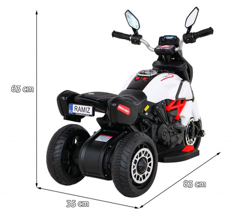 Motorek Fast Tourist na akumulator dla dzieci Biały + Audio + Światła + Ekoskóra