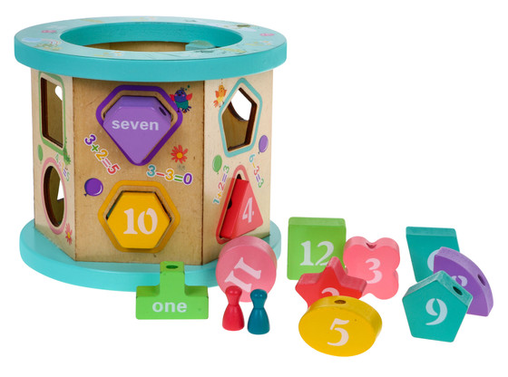 Drewniana multikostka edukacyjna 4w1 dla dzieci– sorter przeplatanka planszówka