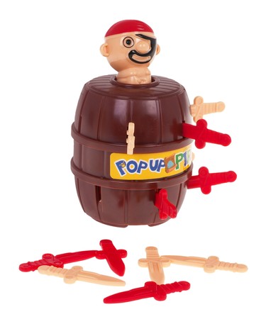 Gra zręcznościowa Szalony Pirat dla dzieci 3+ i dorosłych + Figurka pirata + Beczka z otworami + 12 Szabli