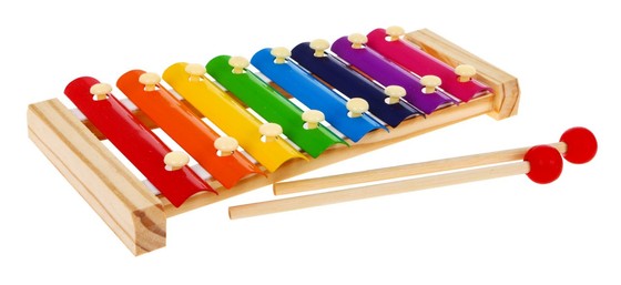 Drewniane cymbałki dla dzieci 3+ Pierwszy instrument muzyczny Tęczowe blaszki + pałeczki