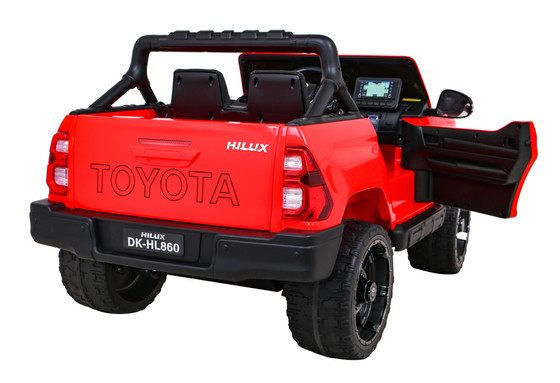 Toyota Hilux na akumulator dla dzieci Czerwony + Napęd 4x4 + Pilot + 2 bagażniki + Radio MP3 + LED