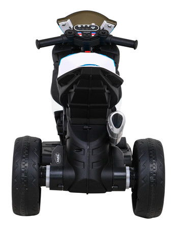 Motor BMW HP4 na akumulator dla dzieci Biały + 3 Koła + LED + MP3 USB + Ekoskóra