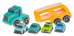 Laweta + 4 Autka BIOplastik dla dzieci 18m+ Żółty + Dźwięki Światła + Ruchome elementy + Ekologiczny materiał